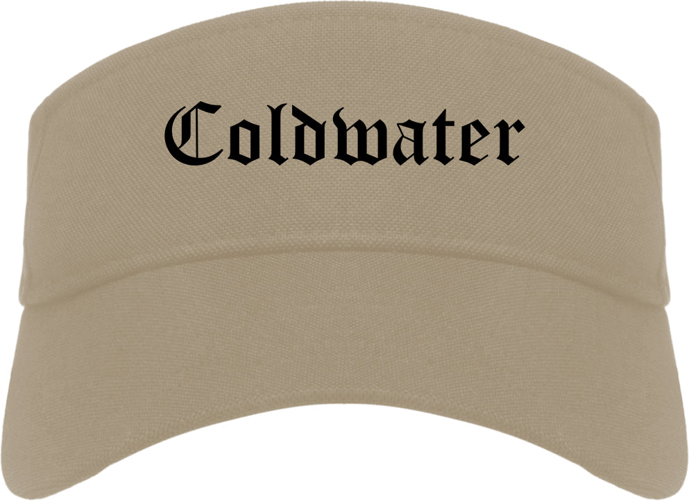 Coldwater Michigan MI Old English Mens Visor Cap Hat Khaki