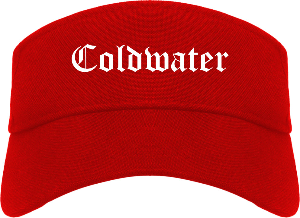 Coldwater Michigan MI Old English Mens Visor Cap Hat Red