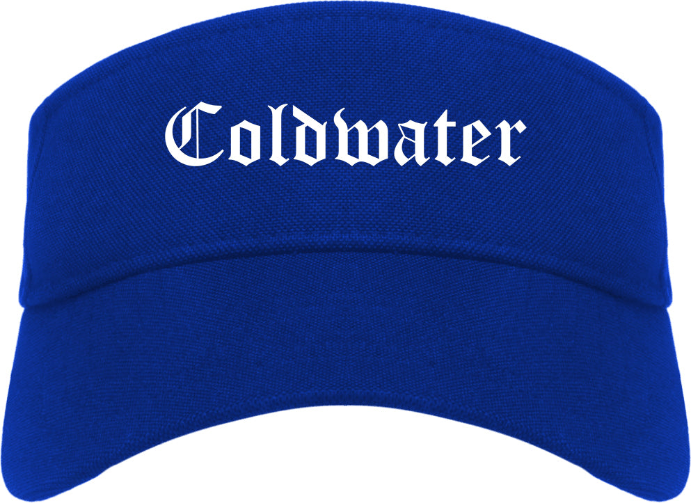Coldwater Michigan MI Old English Mens Visor Cap Hat Royal Blue