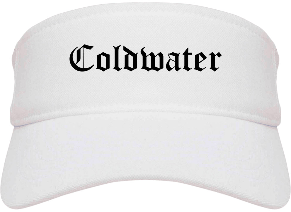 Coldwater Michigan MI Old English Mens Visor Cap Hat White