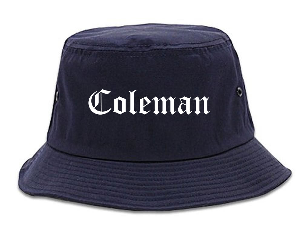 Coleman Texas TX Old English Mens Bucket Hat Navy Blue