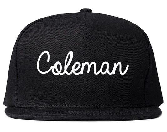 Coleman Texas TX Script Mens Snapback Hat Black