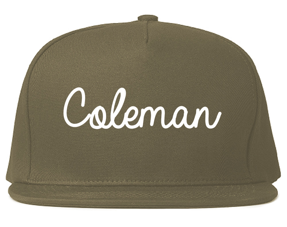 Coleman Texas TX Script Mens Snapback Hat Grey