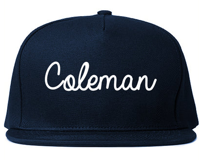 Coleman Texas TX Script Mens Snapback Hat Navy Blue