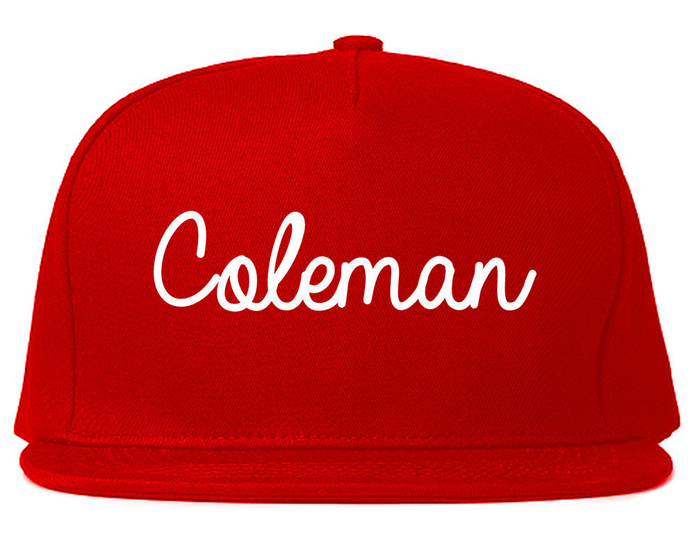 Coleman Texas TX Script Mens Snapback Hat Red