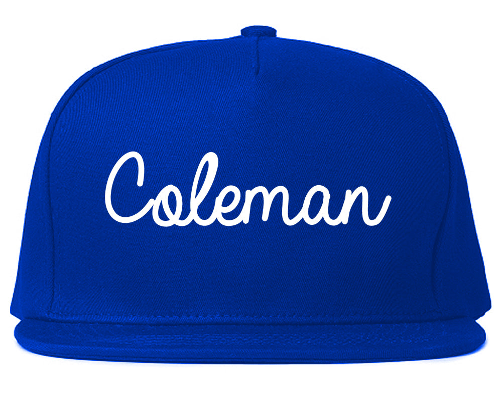 Coleman Texas TX Script Mens Snapback Hat Royal Blue