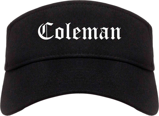 Coleman Texas TX Old English Mens Visor Cap Hat Black