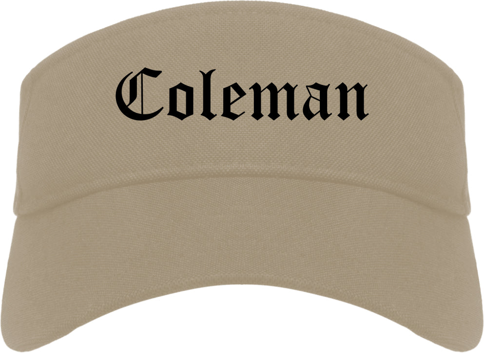 Coleman Texas TX Old English Mens Visor Cap Hat Khaki