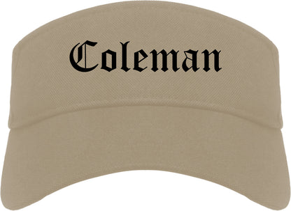 Coleman Texas TX Old English Mens Visor Cap Hat Khaki