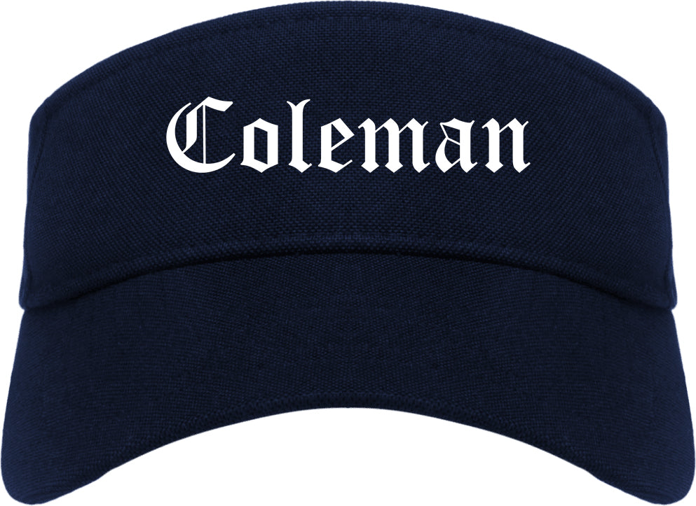 Coleman Texas TX Old English Mens Visor Cap Hat Navy Blue