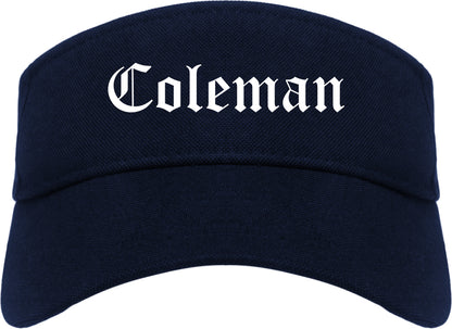 Coleman Texas TX Old English Mens Visor Cap Hat Navy Blue