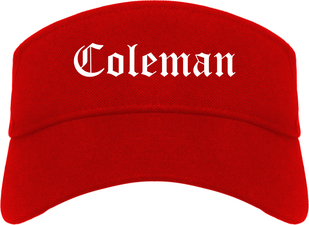 Coleman Texas TX Old English Mens Visor Cap Hat Red