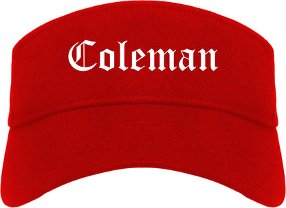 Coleman Texas TX Old English Mens Visor Cap Hat Red