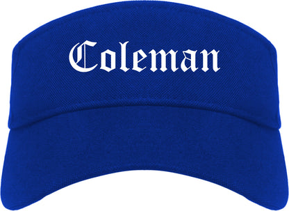 Coleman Texas TX Old English Mens Visor Cap Hat Royal Blue
