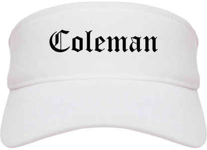 Coleman Texas TX Old English Mens Visor Cap Hat White