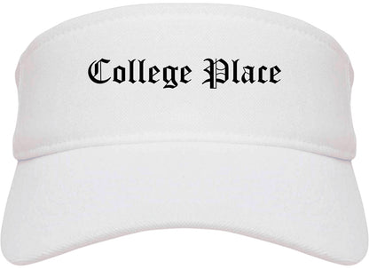 College Place Washington WA Old English Mens Visor Cap Hat White