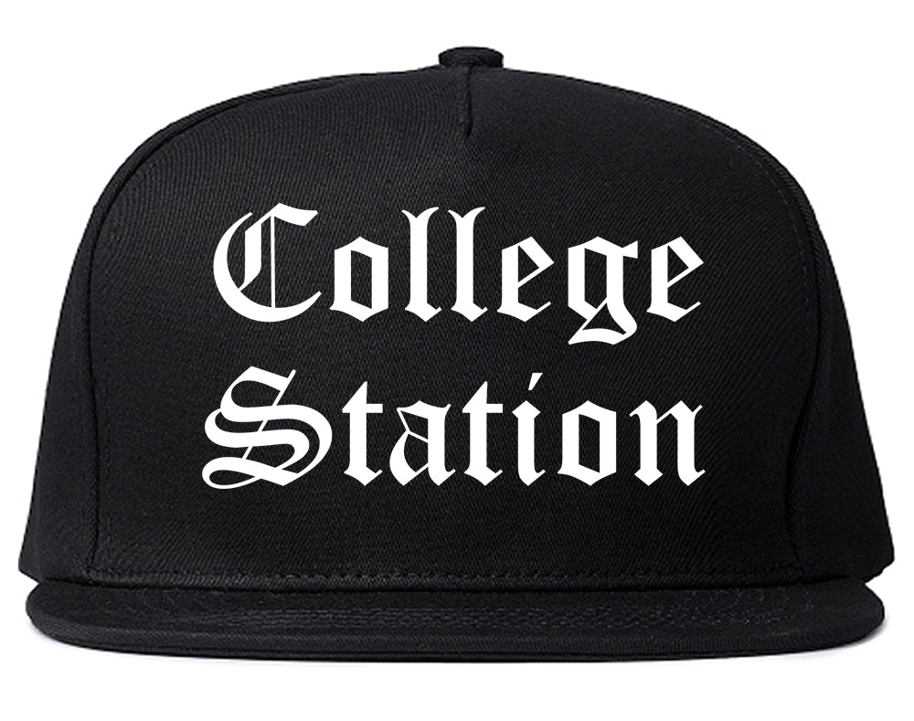 College Station Texas TX Old English Mens Snapback Hat Black