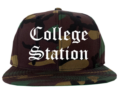 College Station Texas TX Old English Mens Snapback Hat Army Camo