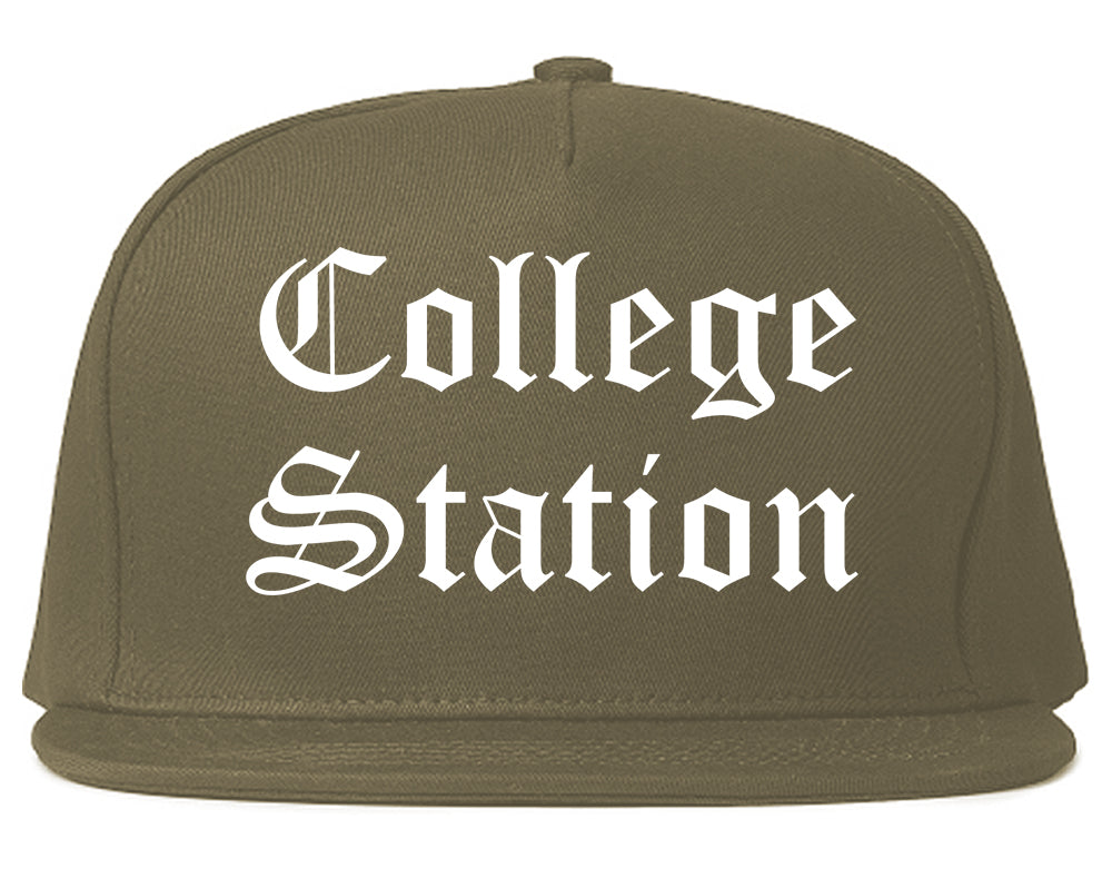 College Station Texas TX Old English Mens Snapback Hat Grey