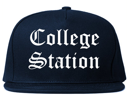 College Station Texas TX Old English Mens Snapback Hat Navy Blue