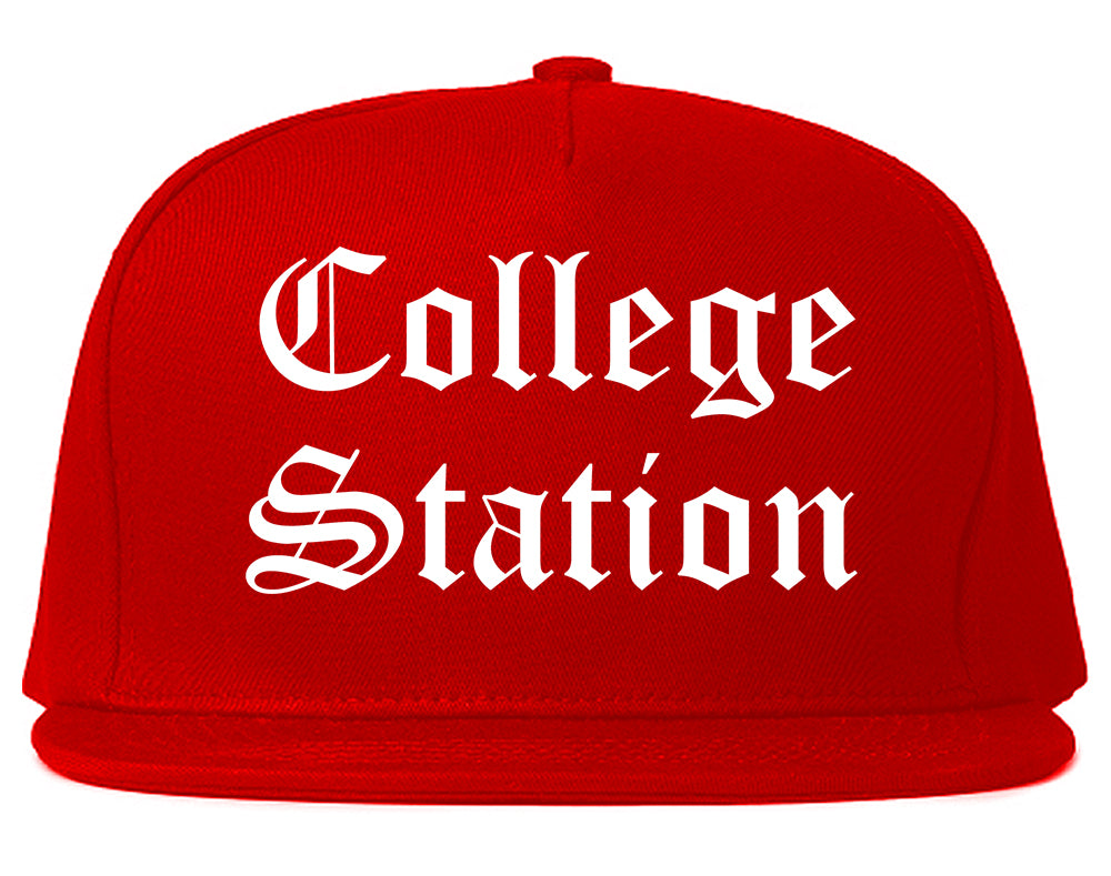 College Station Texas TX Old English Mens Snapback Hat Red