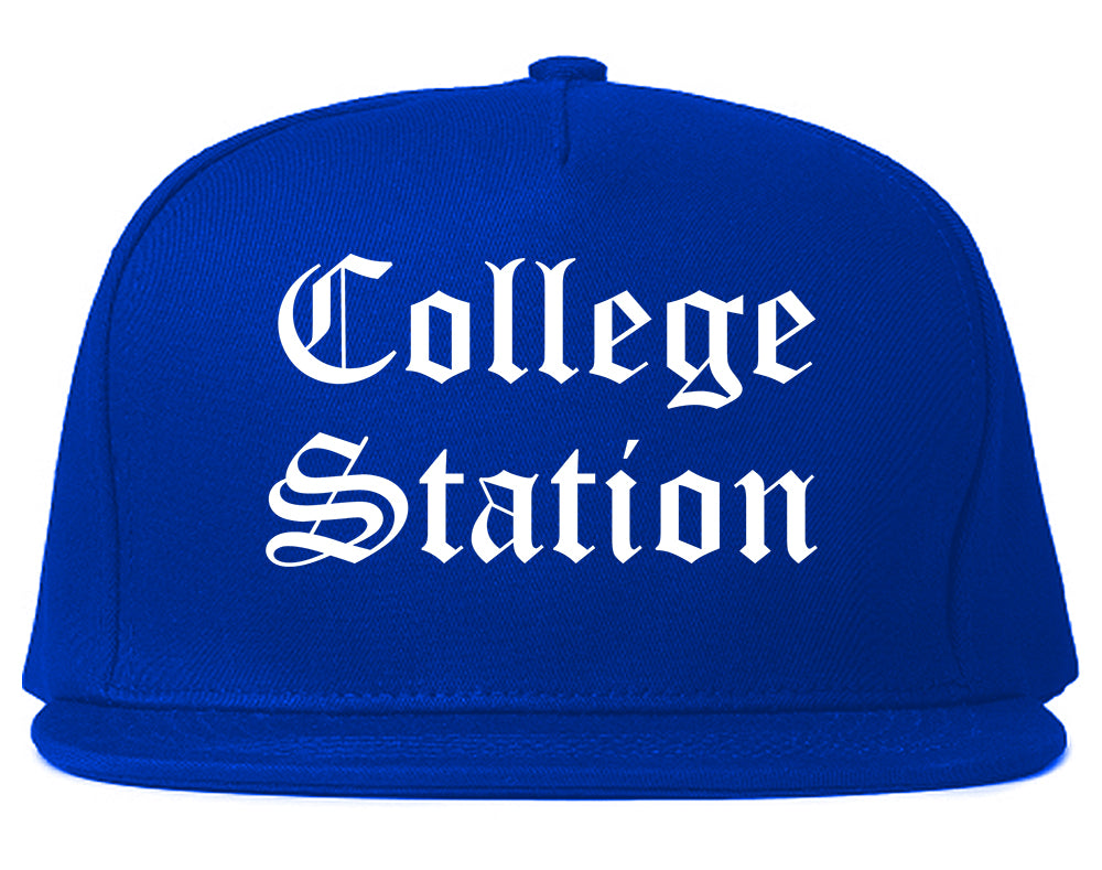 College Station Texas TX Old English Mens Snapback Hat Royal Blue