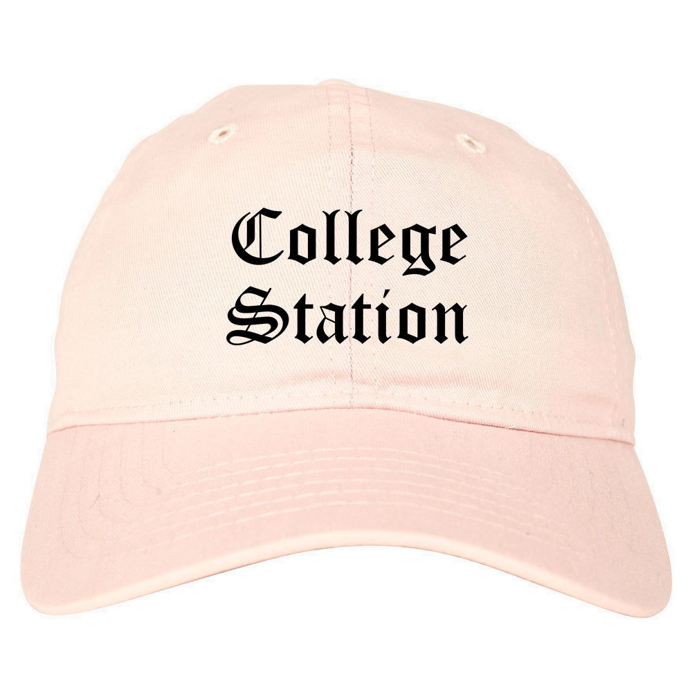College Station Texas TX Old English Mens Dad Hat Baseball Cap Pink