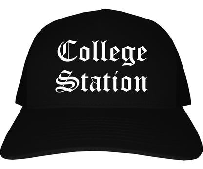 College Station Texas TX Old English Mens Trucker Hat Cap Black