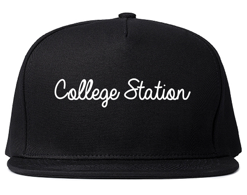 College Station Texas TX Script Mens Snapback Hat Black