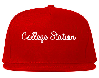 College Station Texas TX Script Mens Snapback Hat Red