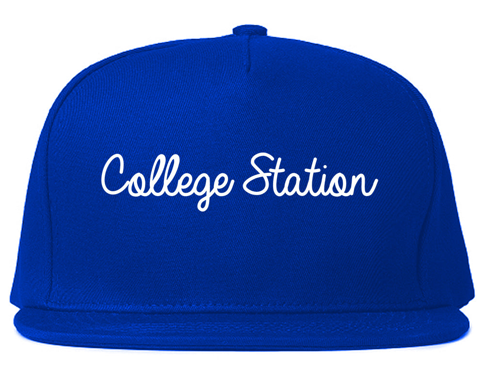 College Station Texas TX Script Mens Snapback Hat Royal Blue