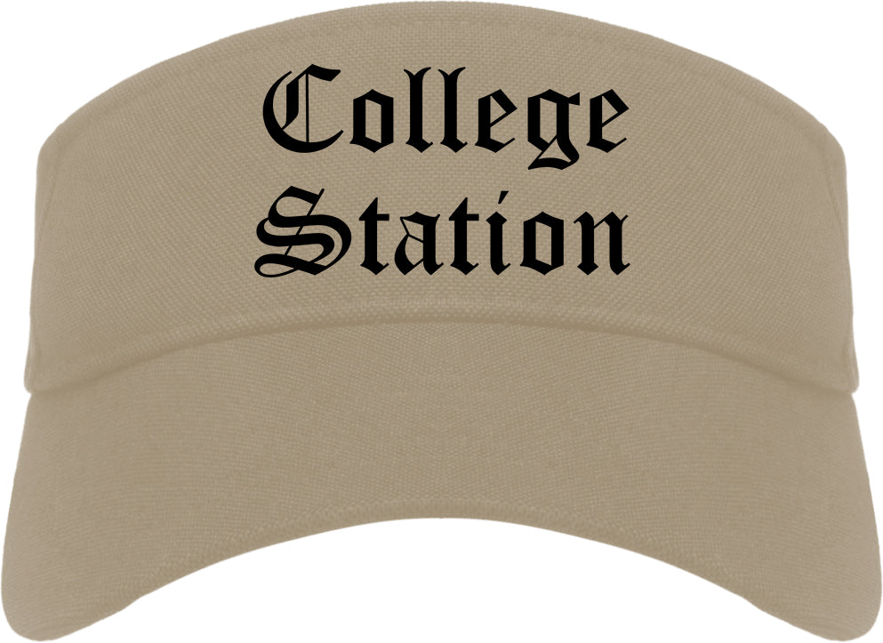 College Station Texas TX Old English Mens Visor Cap Hat Khaki