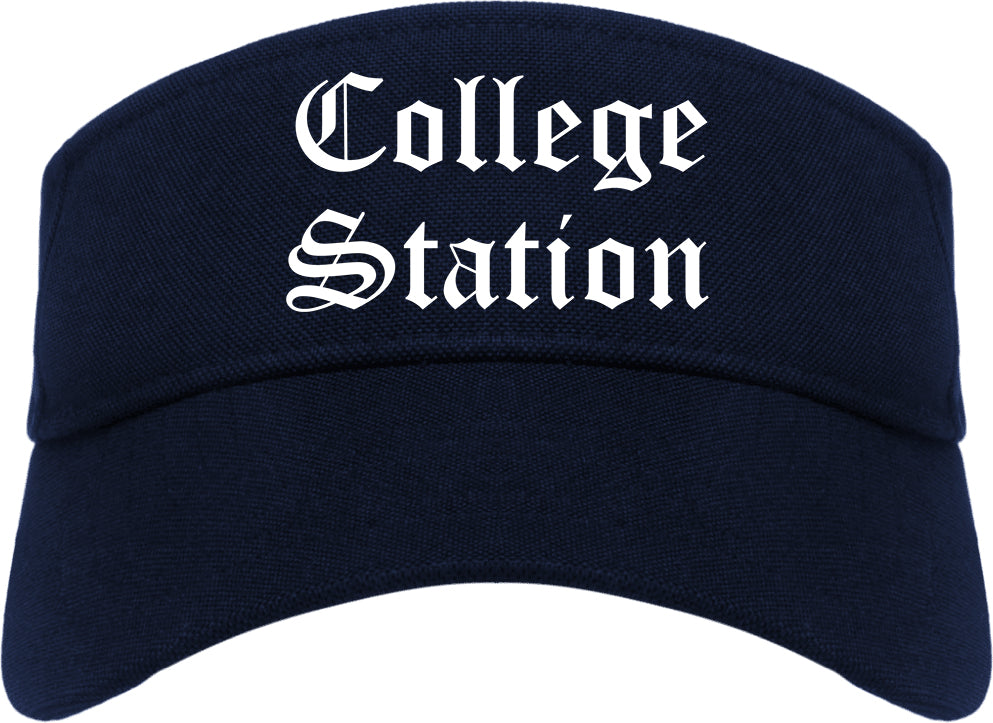 College Station Texas TX Old English Mens Visor Cap Hat Navy Blue