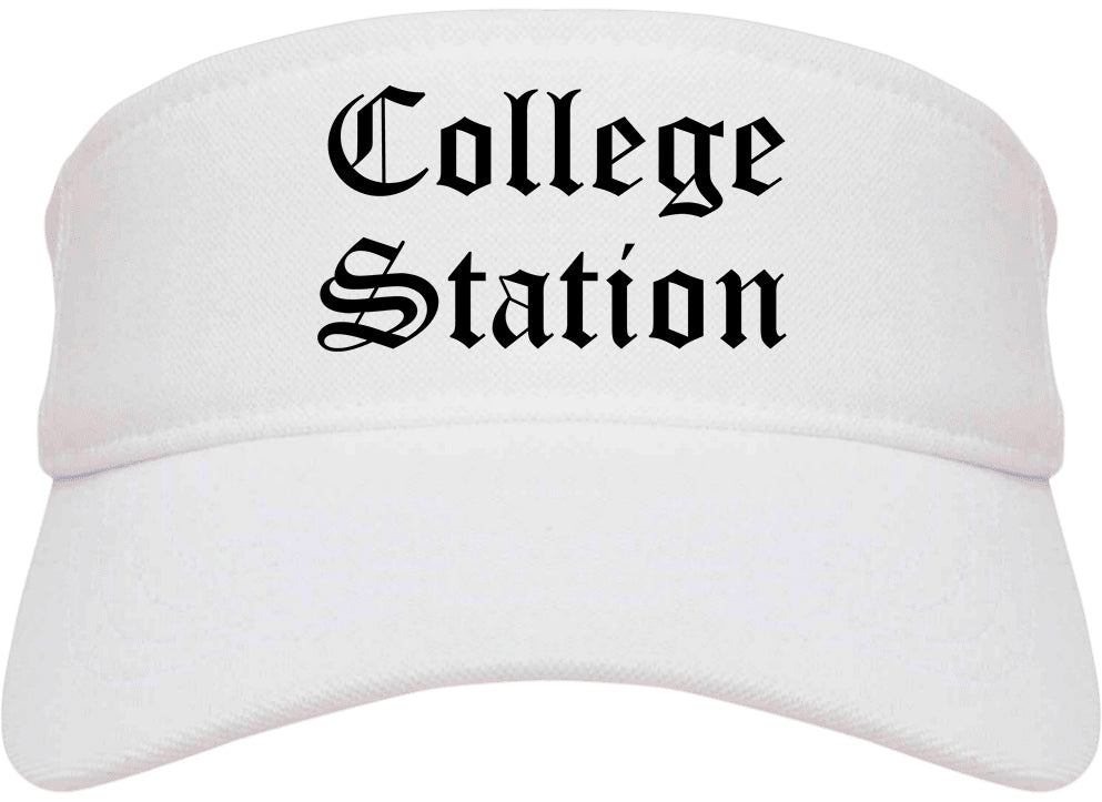 College Station Texas TX Old English Mens Visor Cap Hat White