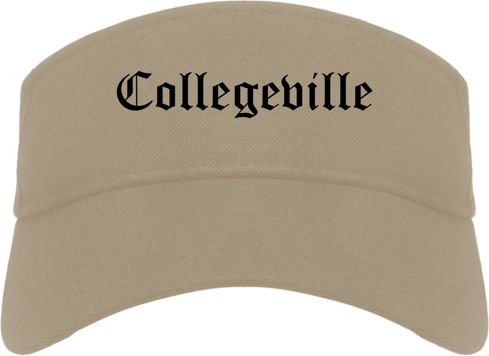 Collegeville Pennsylvania PA Old English Mens Visor Cap Hat Khaki
