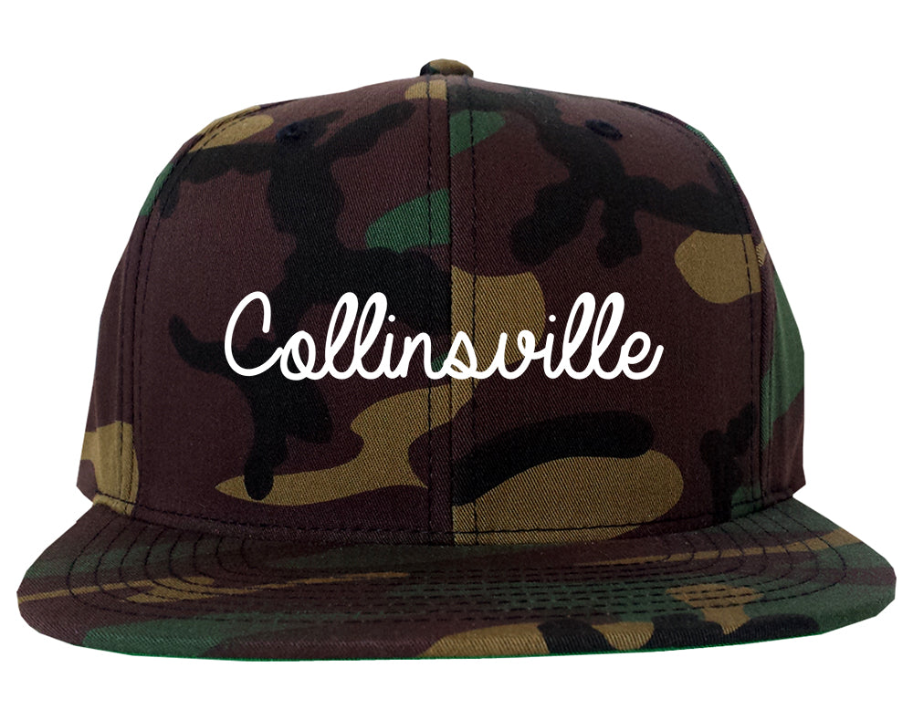 Collinsville Illinois IL Script Mens Snapback Hat Army Camo