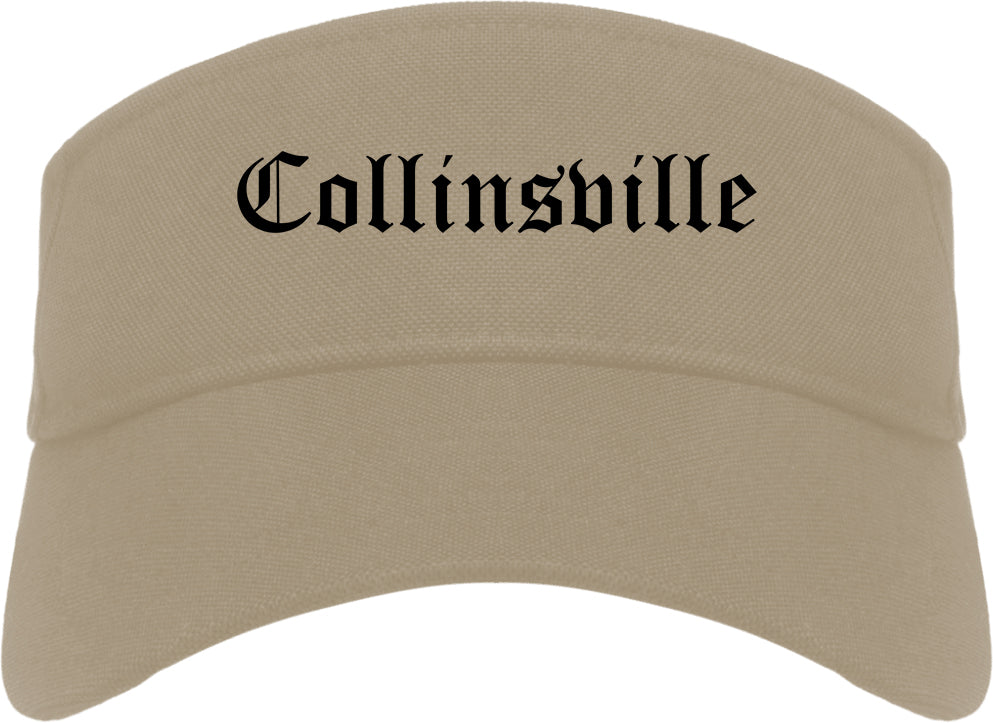 Collinsville Illinois IL Old English Mens Visor Cap Hat Khaki