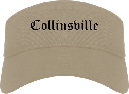 Collinsville Illinois IL Old English Mens Visor Cap Hat Khaki