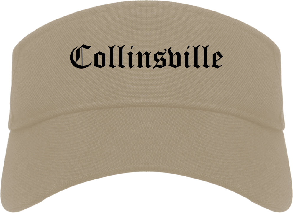 Collinsville Oklahoma OK Old English Mens Visor Cap Hat Khaki