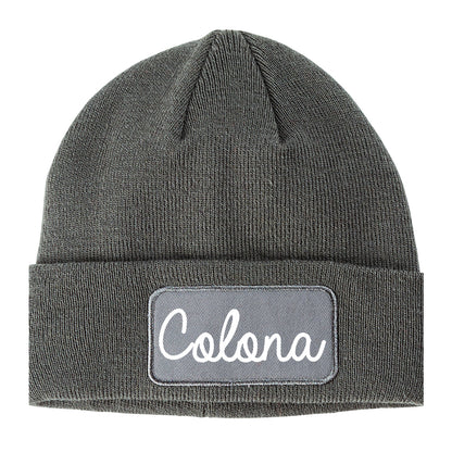 Colona Illinois IL Script Mens Knit Beanie Hat Cap Grey