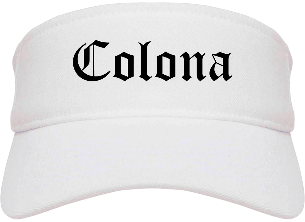 Colona Illinois IL Old English Mens Visor Cap Hat White