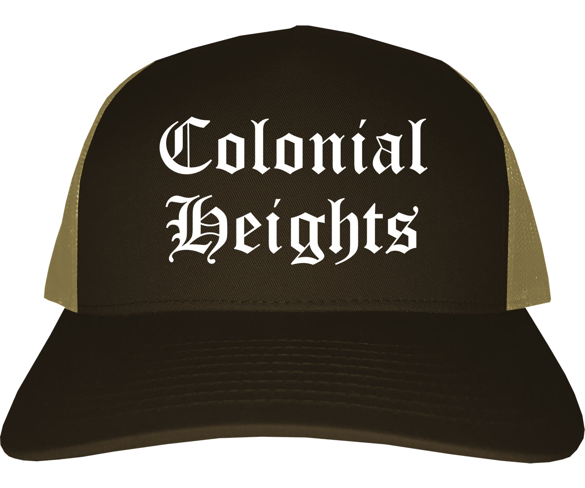 Colonial Heights Virginia VA Old English Mens Trucker Hat Cap Brown
