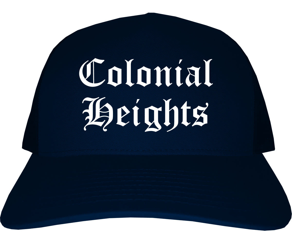 Colonial Heights Virginia VA Old English Mens Trucker Hat Cap Navy Blue