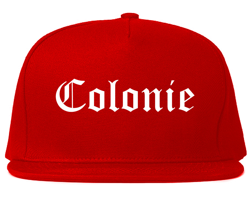 Colonie New York NY Old English Mens Snapback Hat Red