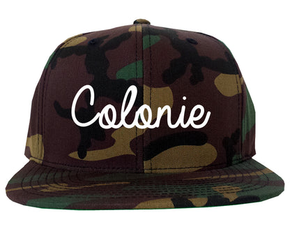 Colonie New York NY Script Mens Snapback Hat Army Camo