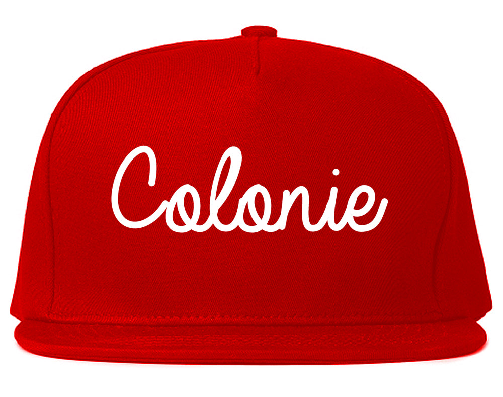 Colonie New York NY Script Mens Snapback Hat Red