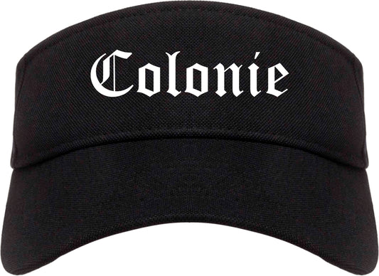 Colonie New York NY Old English Mens Visor Cap Hat Black