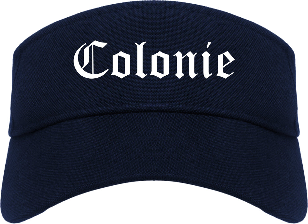 Colonie New York NY Old English Mens Visor Cap Hat Navy Blue