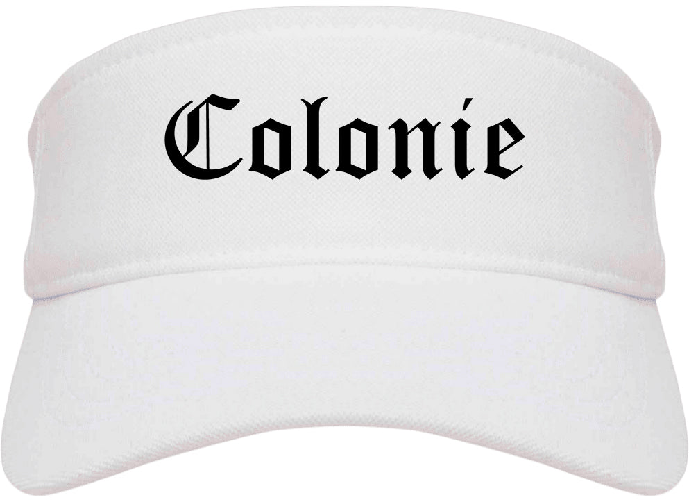 Colonie New York NY Old English Mens Visor Cap Hat White