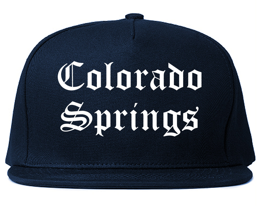 Colorado Springs Colorado CO Old English Mens Snapback Hat Navy Blue